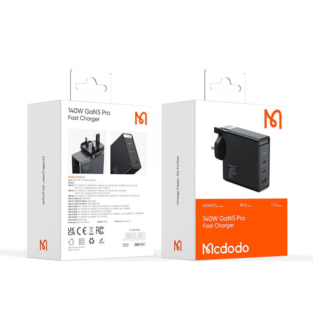 Mcdodo CH-2901 140W GaN 5 Pro Dual Type-C + USB Fast Charger
