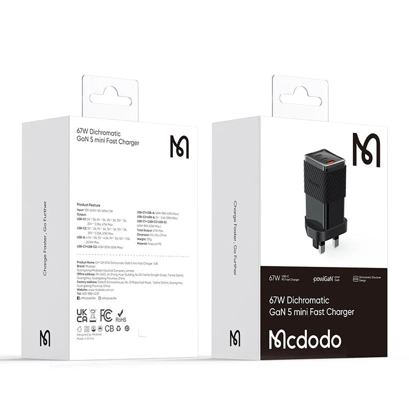 Mcdodo CH-149 67W Dichromatic GaN 5 Mini Fast Charger (UK plug)