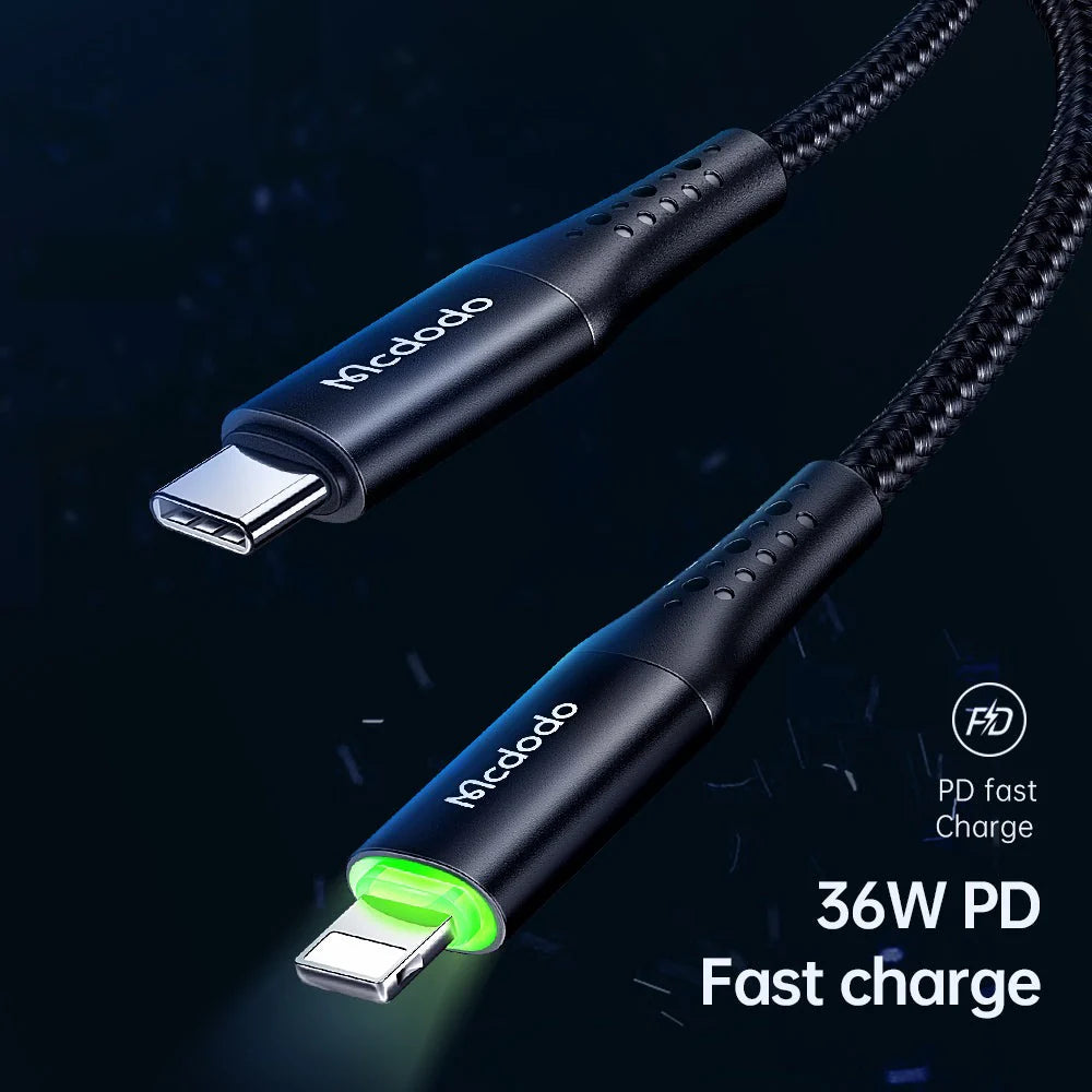 Mcdodo CA-736 Lightning To Type C Cable – 1.2M / 36W / Black