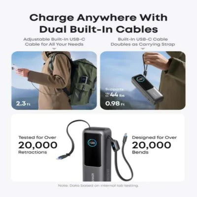 Anker Power Bank (25K 165W Built-In And Retractable Cables) – Black