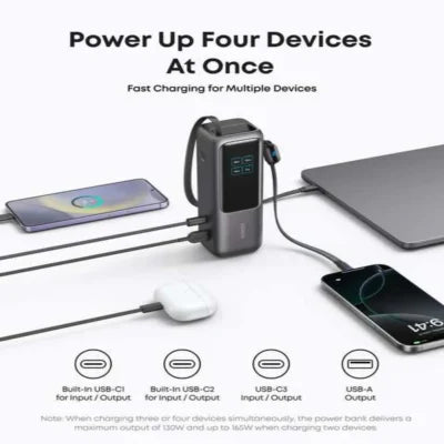 Anker Power Bank (25K 165W Built-In And Retractable Cables) – Black