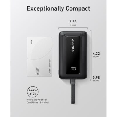 Anker Zolo Power Bank (20K, 30W, Built-In USB-C Cable) – Black