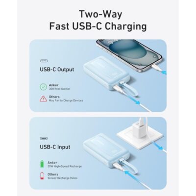 Anker Zolo Power Bank (20K, 30W, Built-In USB-C Cable) – Black