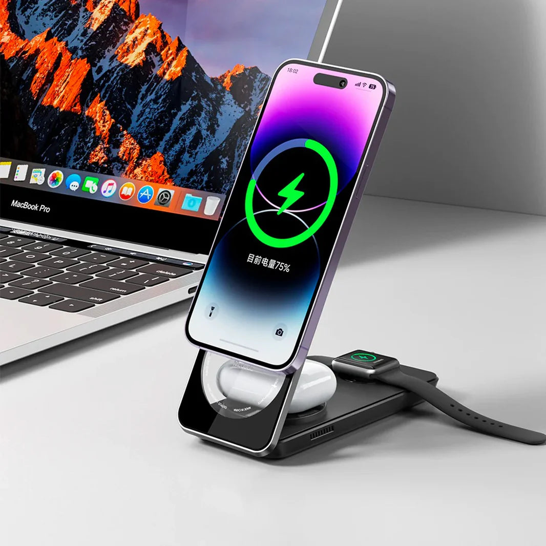 Mcdodo CH-115 3 in 1 Foldable Magnetic Wireless Charger for Phone TWS Watch Peace Series