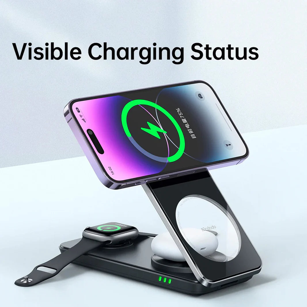 Mcdodo CH-115 3 in 1 Foldable Magnetic Wireless Charger for Phone TWS Watch Peace Series