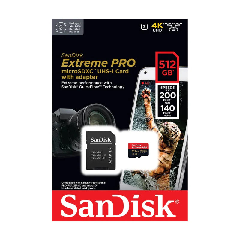 SanDisk Extreme PRO microSDXC UHS-I CARD with Adapter - 512GB / Up to 200 MB/s