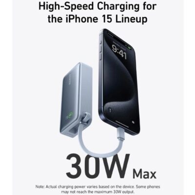 Anker 30W Fast Charging 10,000 mAh Built-in USB-C Cable – Blue
