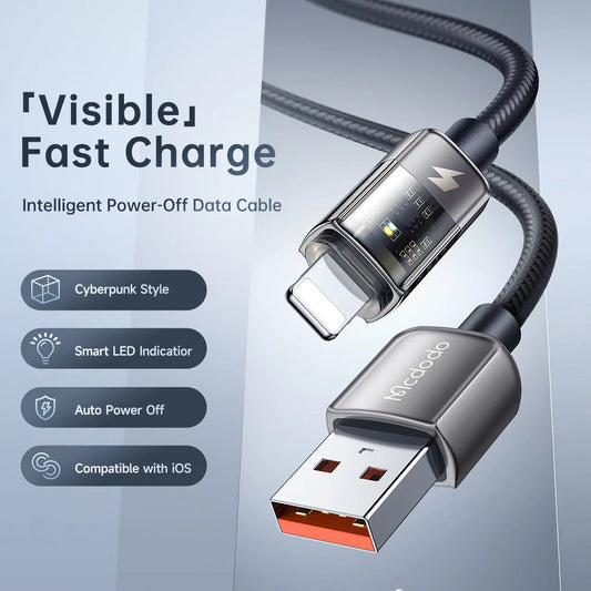 Mcdodo CA-314 Auto Power Off Lightning Transparent Data Cable 1.8m