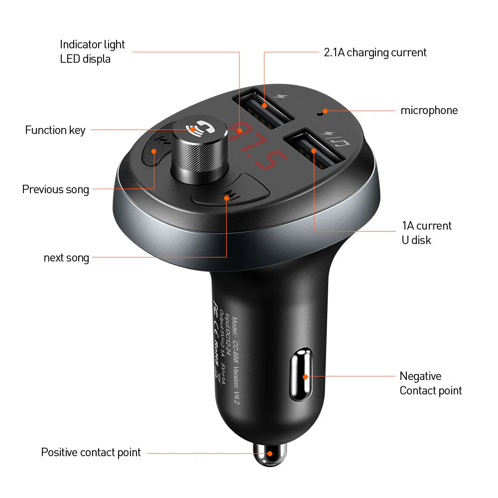 Mcdodo CC-6880 Bluetooth5.1 FM Dual USB Car Charger