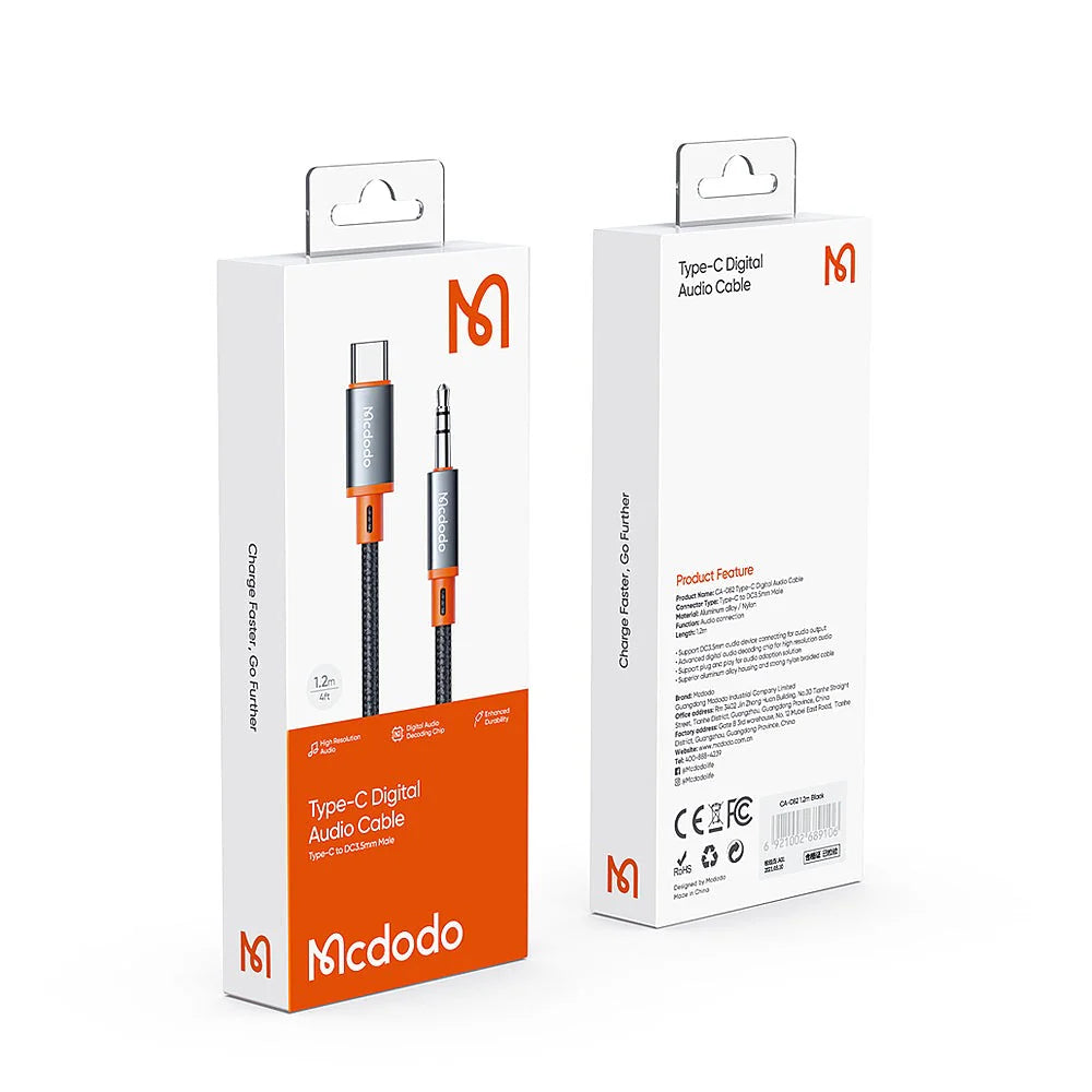 Mcdodo USB-C to 3.5mm AUX Jack Cable – USB-C to 3.5mm / 1.2 Meters / Black