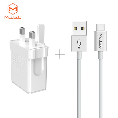 Mcdodo CH-572 Dual USB Charger (UK) + Type-C Cable / Travel Set