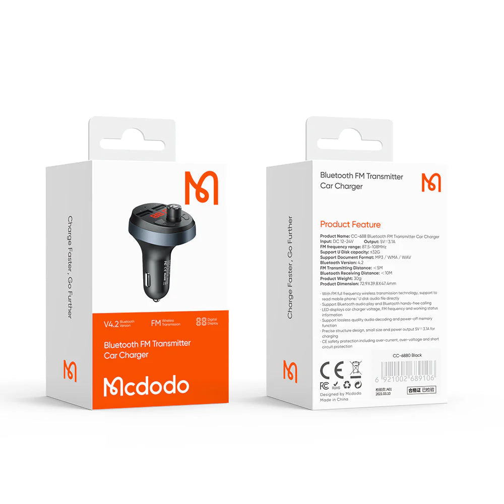 Mcdodo CC-6880 Bluetooth5.1 FM Dual USB Car Charger